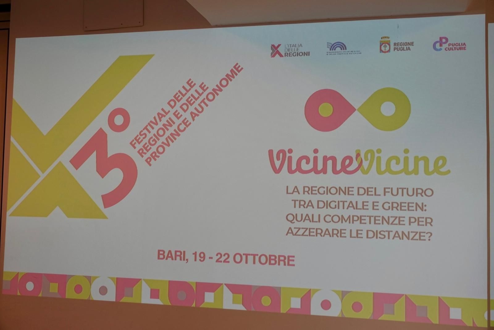 A Bari L’Italia delle Regioni – III Festival delle Regioni e delle Province autonome. “La Regione del futuro tra digitale e green: quali competenze per azzerare le distanze?”