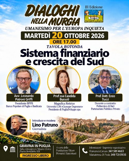 Sistema finanziario e sviluppo del Mezzogiorno: la presidente Bussoli a Gravina per la chiusura di “Dialoghi nella Murgia”
