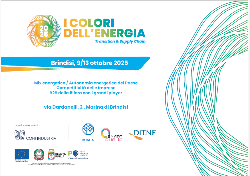 Con il patrocinio di Puglia Sviluppo, al via a Brindisi “I Colori dell’Energia”. Tra i relatori la presidente Grazia D’Alonzo e la dirigente dell’area Sviluppo e Competitività Donatella Toni
